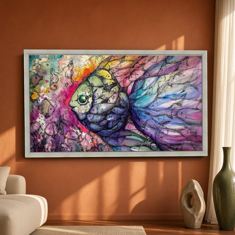 Colorful Fish Canvas Print, Abstract Wall Art for Vibrant Home Decor ...