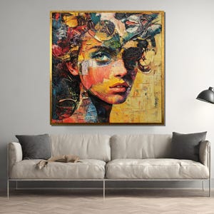 Abstract Portrait Canvas Painting, Female Face Art, Modern Impressionist Wall Decor, Vibrant Colorful Artwork, Unique Gift Idea