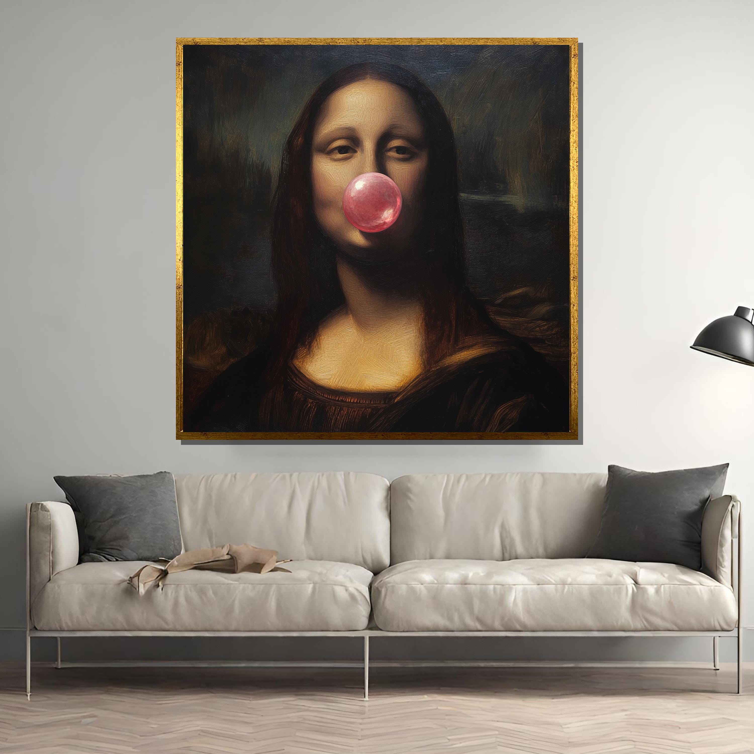 Modern Pop Art Mona Lisa with Bubblegum - Unique Canvas Painting for Art Lovers - Perfect Gift for Home or Office Decor