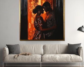 Romantic Couple Canvas Print, Abstract Love Artwork, Anniversary Gift