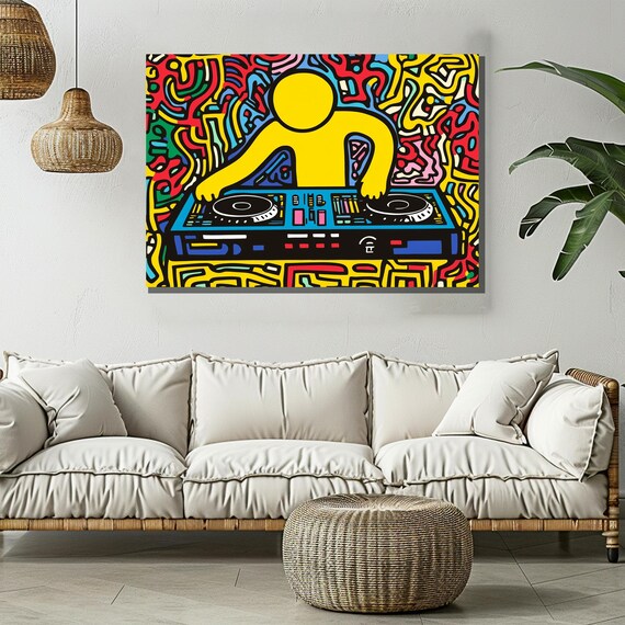 Colorful DJ Canvas Painting, Graffiti Pop Art Wall Decor, Abstract