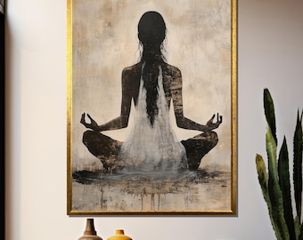 Zen Meditation Silhouette Canvas Painting – Serene Art Gift for Yoga and Mindful Home Decor