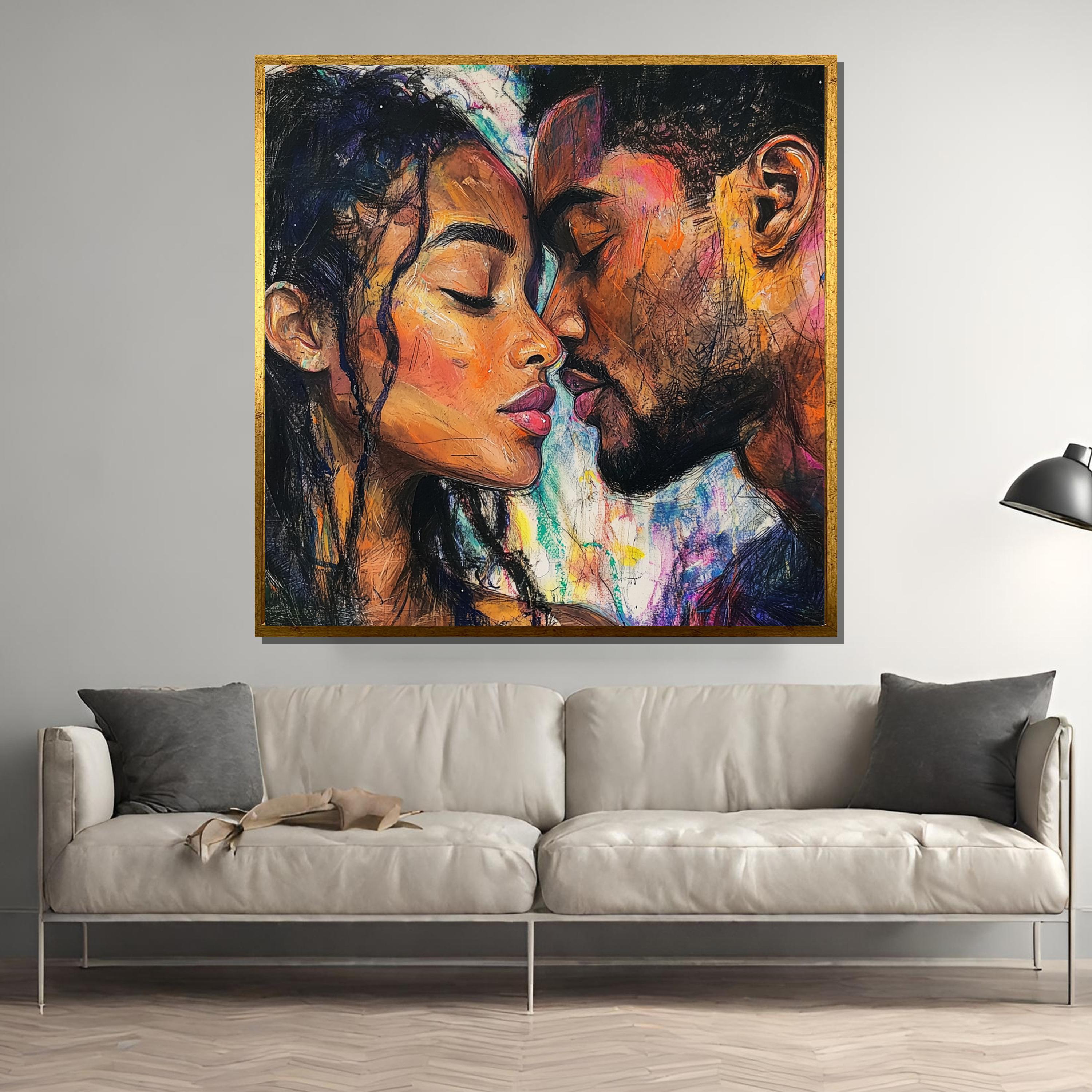 Farbenfrohes Abstraktes Gemälde auf Leinwand, Intimes Paar Wandbild, Abstraktes Liebesgeschenk, Geschenk für Sie und Ihn, Modernes Wohndekor