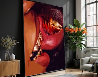 Intimate Kiss Canvas Art, Sensual Love, Modern Home Decor