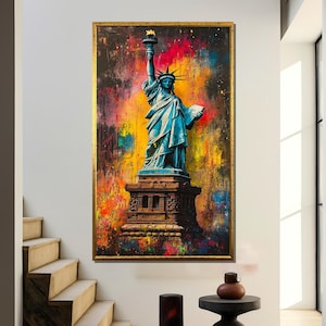 Statue of Liberty Canvas Painting, Colorful Graffiti Art, Modern Wall Decor, Urban Pop Art, New York Gift