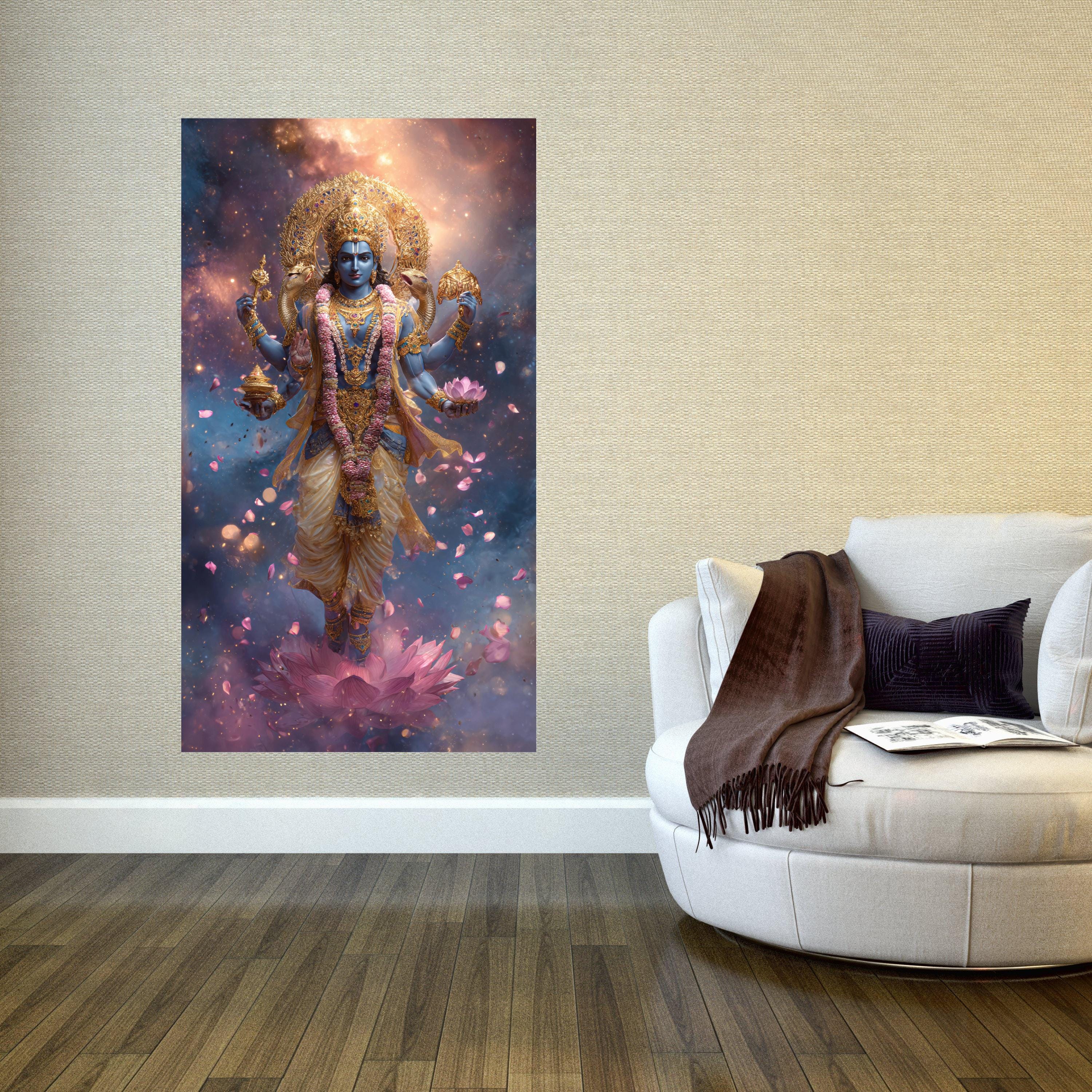 Divine Vishnu Canvas Print, Hindu God Art, Sacred Lotus - Etsy