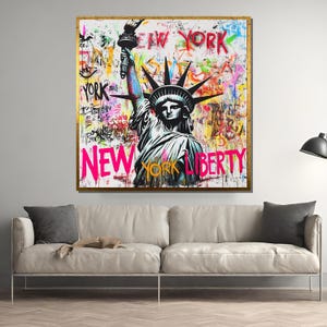 New York Liberty Canvas Painting, Graffiti Statue of Liberty Art, Urban Street Wall Decor, Modern Pop Art, NYC Gift Idea