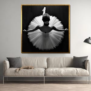 Graceful Ballerina in Black and White – Top View Canvas Painting of Ballet Dance, Ideal Gift for Dance and Art Lovers