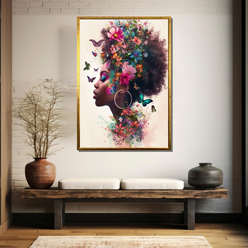 Floral Afro Woman Canvas Print – Butterfly Hair Art - Etsy UK