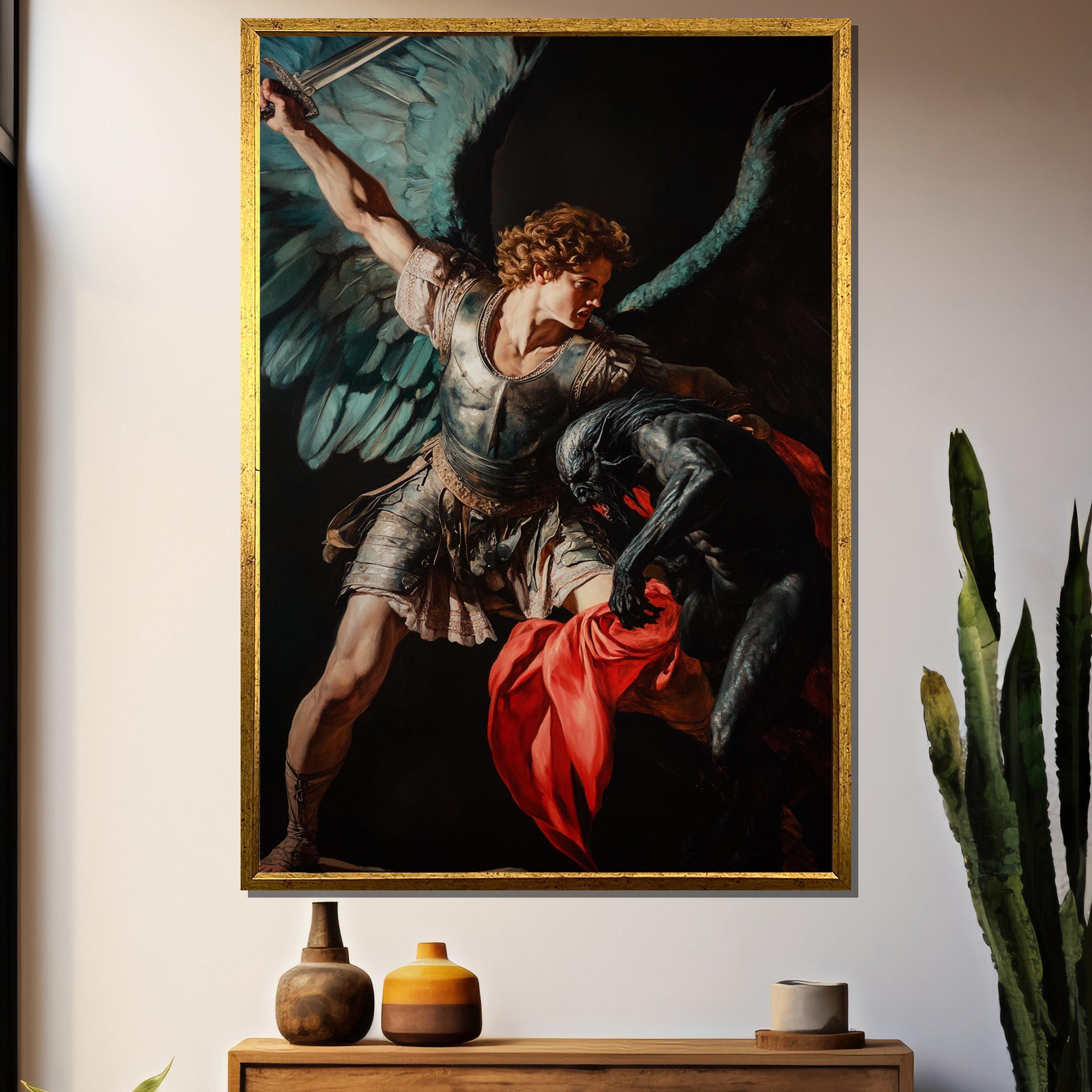 Archangel Michael Canvas Painting - Epic Religious Art - Powerful