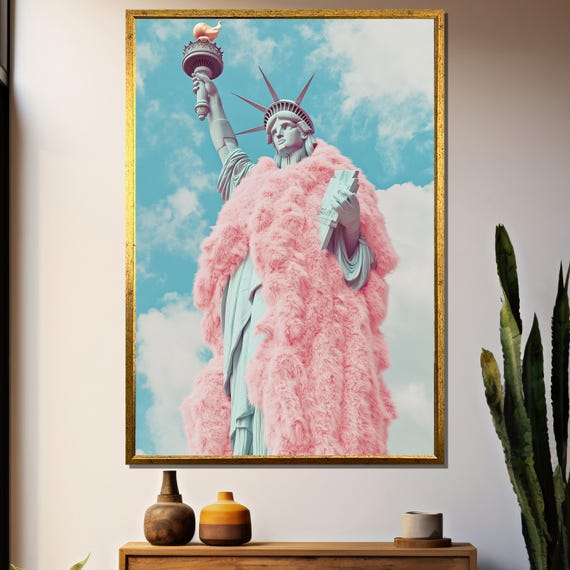 Statue of Liberty Canvas Print, Pink Fur, Modern Pop Art - Etsy
