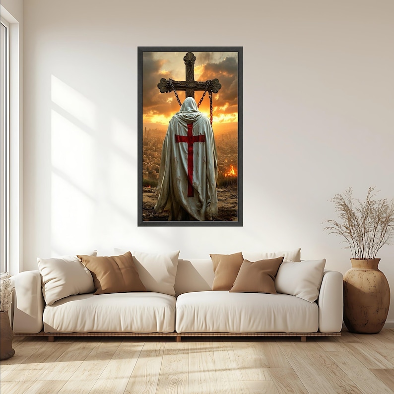 Medieval Knight With Red Cross Cloak, Crusader Canvas Wall Art ...