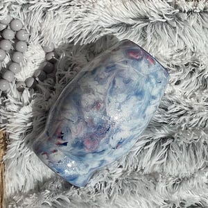 Glass Vase Beautifully Hand Designed with Epoxy Resin. White, Blue With A Hint Red - Shimmer Throughout The Vase. Perfect gift or keep.