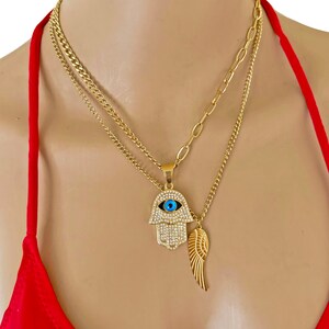 Evil Eye Necklace NAZAR Stainless Steel Eye Mavi Boncuk Hamza Fatima Hand Choker Gold Türkiye V59