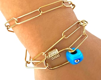 NAZAR Kette ARMBAND Edelstahl 18k GOLD Plattiert Evil eye Türkiye Mavi Boncuk V46