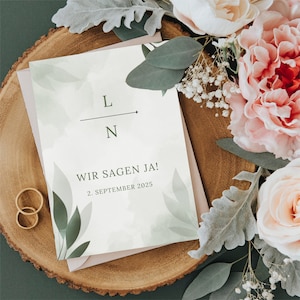 Digital invitation wedding | Minimalist | green | Eucalyptus | Canva | Design your own | Download wedding invitation | invitation card