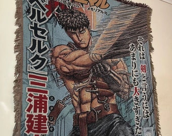 Guts Berserk Anime Couverture tissée Tapisserie avec gland Serviette en fil de coton Couvre-lit Serviettes de camp en plein air Housse de chaise Tapis Décoration de chambre Cadeaux pour