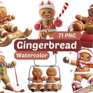 Gingerbread Winter Watercolor Clipart | Cookie PNG | PNG Bundle | Digital Download | Watercolor Art | Christmas Clipart | Gingerbread PNG