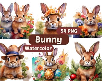Konijntjes aquarel clipart | Schattige schattige konijntjesafbeeldingen | Konijnafbeeldingen | PNG-bundel | Konijn, png-bestand | Aquarel konijntje | Clipart konijn