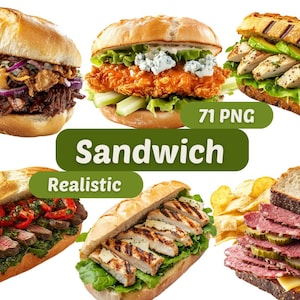 Sándwich realista Clipart / Sándwich PNG / Sándwich PNG / Paquete PNG / Clipart de alimentos / Gráficos de alimentos / Sándwich Clipart