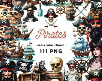 Pirates Clipart | Pirates | PNG Bundle | Digital Download | Watercolor Art | Instant Digital Download | Commercial Use