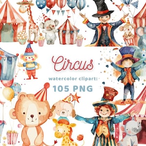 Circus Watercolor Clipart | Cute Animals | PNG Bundle | Digital Download | Watercolor Art | Instant Digital Download | Commercial Use