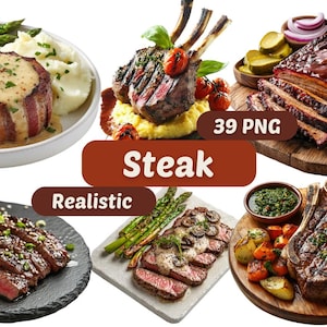 Steak Realistic Clipart | Steak PNG | Food PNG | PNG Bundle | Food Clipart | Food Graphics | Meat Clipart
