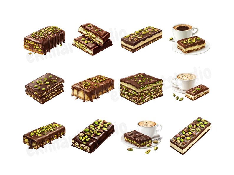 Watercolor Pistachio With Chocolate Clipart Chocolate PNG PNG Bundle
