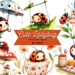 Aquarelle de coccinelle | autocollant | Ensemble PNG | Clipart animaux |  Téléchargement numérique | Aquarelle | Jolie coccinelle PNG | Utilisation commerciale