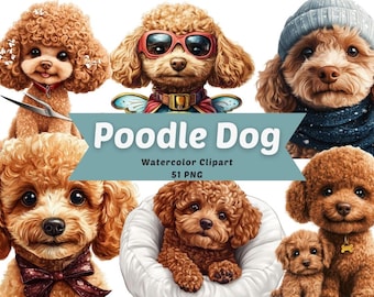 Poodle Dog Watercolor Clipart | Sticker | PNG Bundle | Digital Download | Watercolor Art | Dog PNG | Cute Poodle Graphics | Puppy Clipart