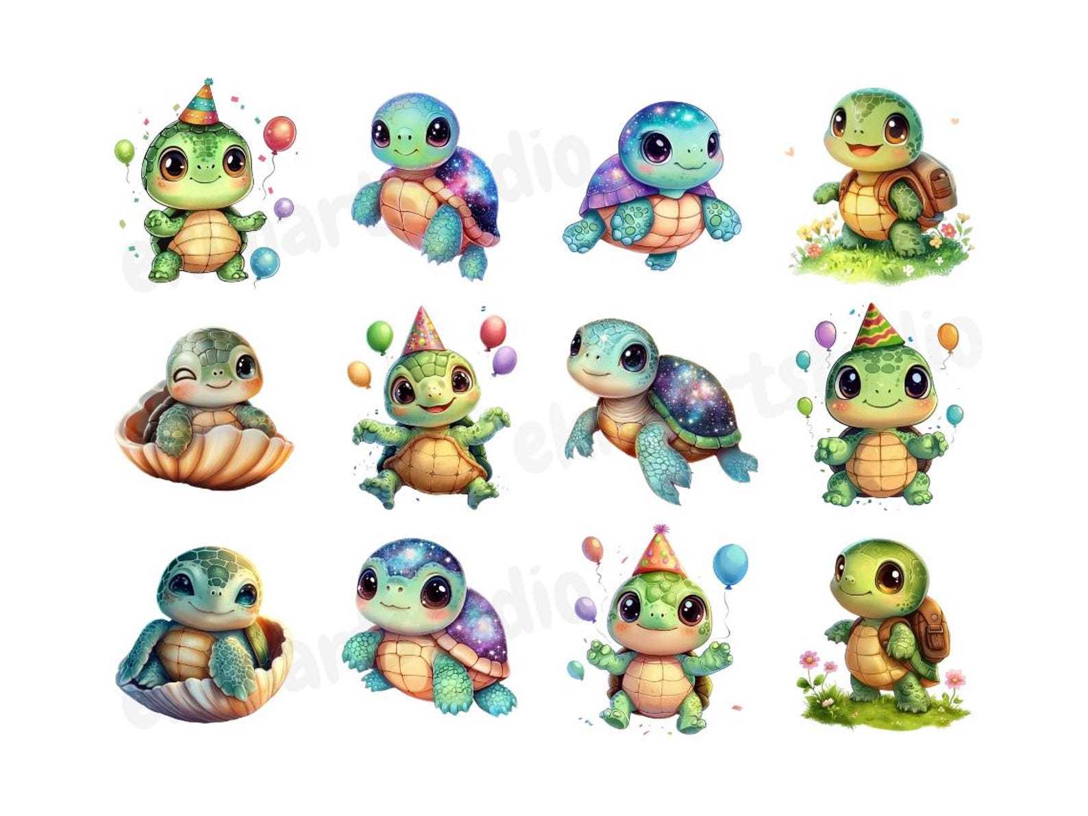 Cute Turtles Clipart | Cute Animals PNG | PNG Bundle | Cute Animals ...