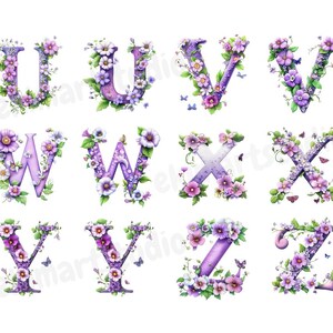 Floral Purple Alphabet Clipart | Floral Alphabet PNG | Alphabet PNG ...