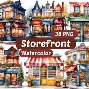 Storefronts Watercolor Clipart | PNG Bundle | Shop Front Illustrations | Digital Store Graphics | Watercolor Art | Boutique Design PNG