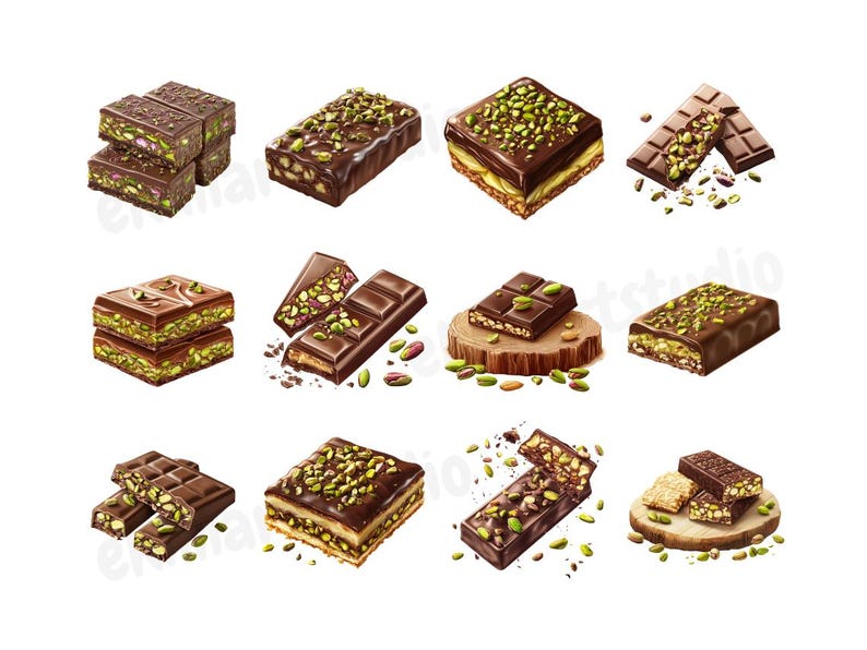Watercolor Pistachio With Chocolate Clipart Chocolate PNG PNG Bundle