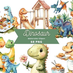 Dinosaur Watercolor Clipart | Sticker | PNG Bundle | Animal Clipart |  Digital Download | Watercolor Art | Cute Dino PNG | Commercial Use