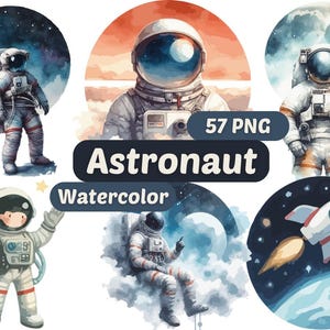 Astronaut Space Clipart | PNG Bundle | Space Explore Clipart | Watercolor Planets | Cosmic PNG | Watercolor Art | Astronaut Illustration