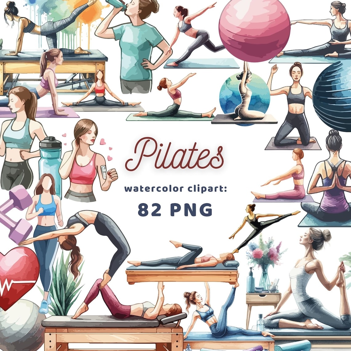 Color Pilates Pilates Watercolor Clipart | Sport Sticker | PNG Bundle | Digital ...