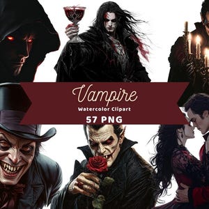 Gothic Vampire Clipart | Dark FantasyCharacters | PNG Bundle | Digital Download | Watercolor Art | Red Gothic PNG | Commercial Use