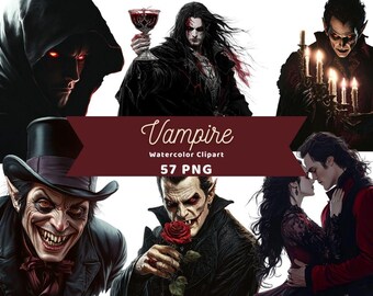Gotisk vampyr Clipart | Mörka fantasikaraktärer | PNG-paket | Digital nedladdning | Akvarellkonst | Röd gotisk PNG | Kommersiellt bruk