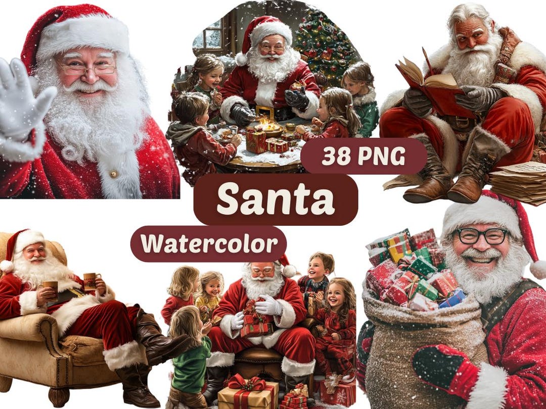 Christmas Santa Watercolor Clipart | Santa PNG | PNG Bundle | Santa ...