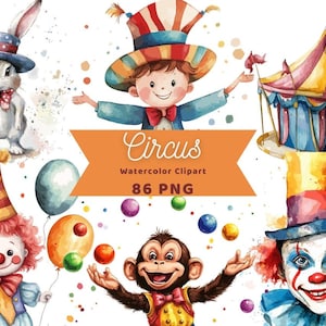 Circus aquarel clipart | Carnaval-clipart | PNG-bundel | Digitale download | Aquarelkunst | Circus, png-bestand | Commercieel gebruik