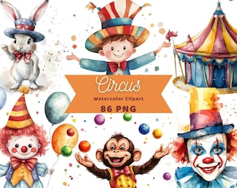 Circus Watercolor Clipart | Carnival Clipart | PNG Bundle | Digital Download | Watercolor Art | Circus PNG | Commercial Use
