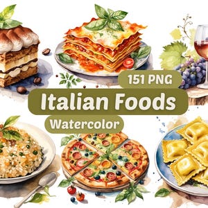 Italian Food Watercolor Clipart | Food Clipart | PNG Bundle | Italian Food Illustrations | Watercolor Art | Food Graphics | Foods PNG