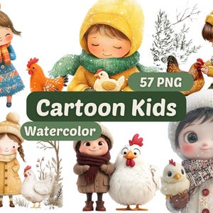 Słodkie Dzieci Clipart | Dzieci i Zwierzęta PNG | PNG Bundle | Cartoon Kids Clipart | Dziewczynki i Chłopcy Clipart | Animallover Kids Graphics