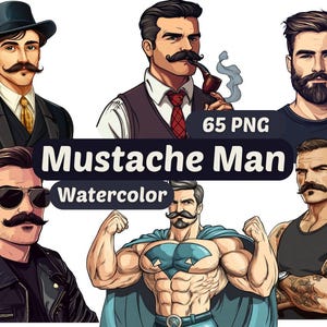 Schnurrbart Mann Aquarell Clipart | Viktorianischer Mann PNG | PNG-Bundle | Mann Clipart | Aquarell Clipart | Gentleman Grafik