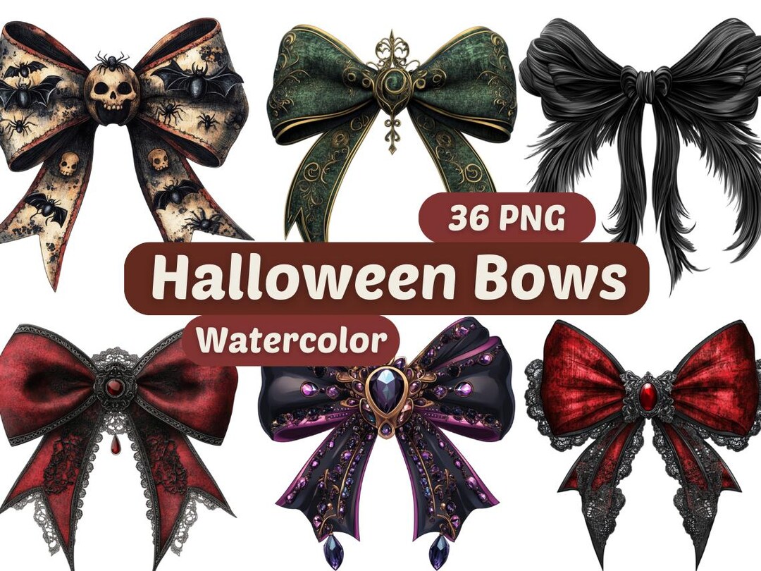 Halloween Bows Clipart Bows PNG PNG Bundle Halloween PNG Watercolor Art ...