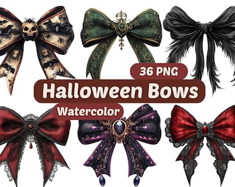 Halloween Bows Clipart | Arcos PNG | Pacote PNG | Halloween PNG | Arte em aquarela | Halloween Clipart | Halloween Ribbons Clipart