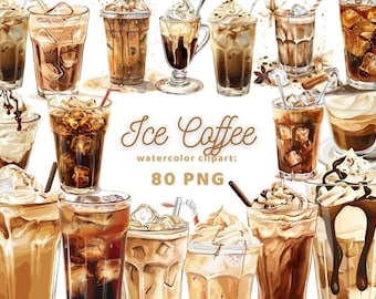 Ice Coffee Watercolor Clipart | Sticker | PNG Bundle | Digital Download | Watercolor Art | Instant Digital Download | Commercial Use