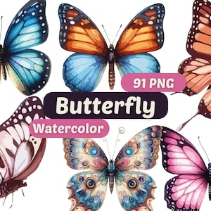 Clipart acquerello farfalla / PNG farfalla / Pacchetto PNG / Download digitale / Arte acquerello / Grafica carina farfalla / Animali carini PNG