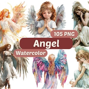 Angel Watercolor Clipart | Angel PNG | Heaven Clipart | PNG Bundle | Wings Clipart | Watercolor Angel | Cute Angel Illustrations